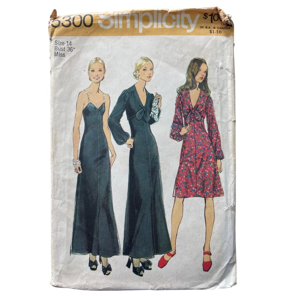 70s Simplicity 5300 Sewing Pattern Size 14 Misses Dress & Bolero Jacket 1972 CUT